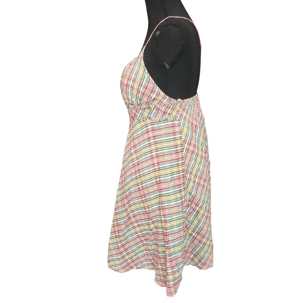 VTG Free People Madras Plaid Babydoll Dress Y2K Smocked Boho Size 4 RARE - Picture 5 of 10